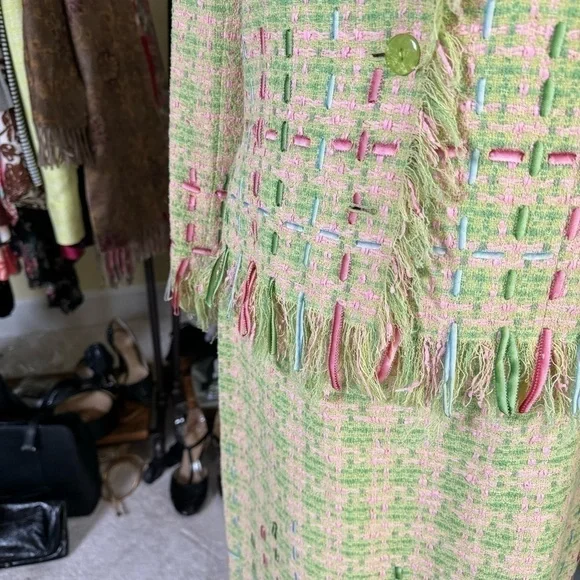 Teri Jon Pink and Green Pastel Vintage tweed suit 💐🐇 Easter - Picture 2 of 5